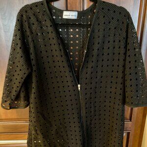 Black 3/4 Sleeve Zippered Beach Coverup, Size L/XL